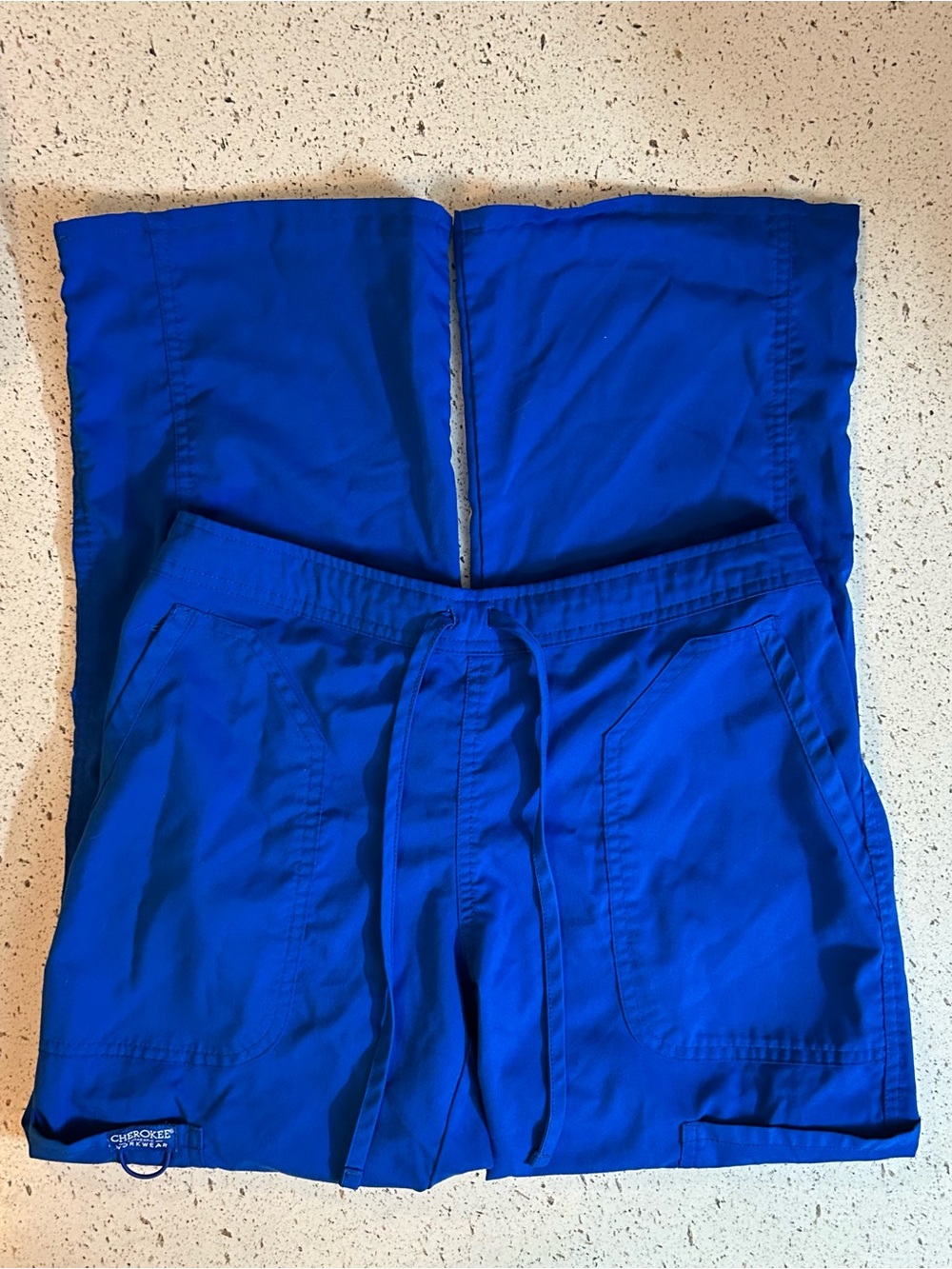Cherokee Workwear Revolution Royal Blue Drawstring Flare Scrub Pants Size XS